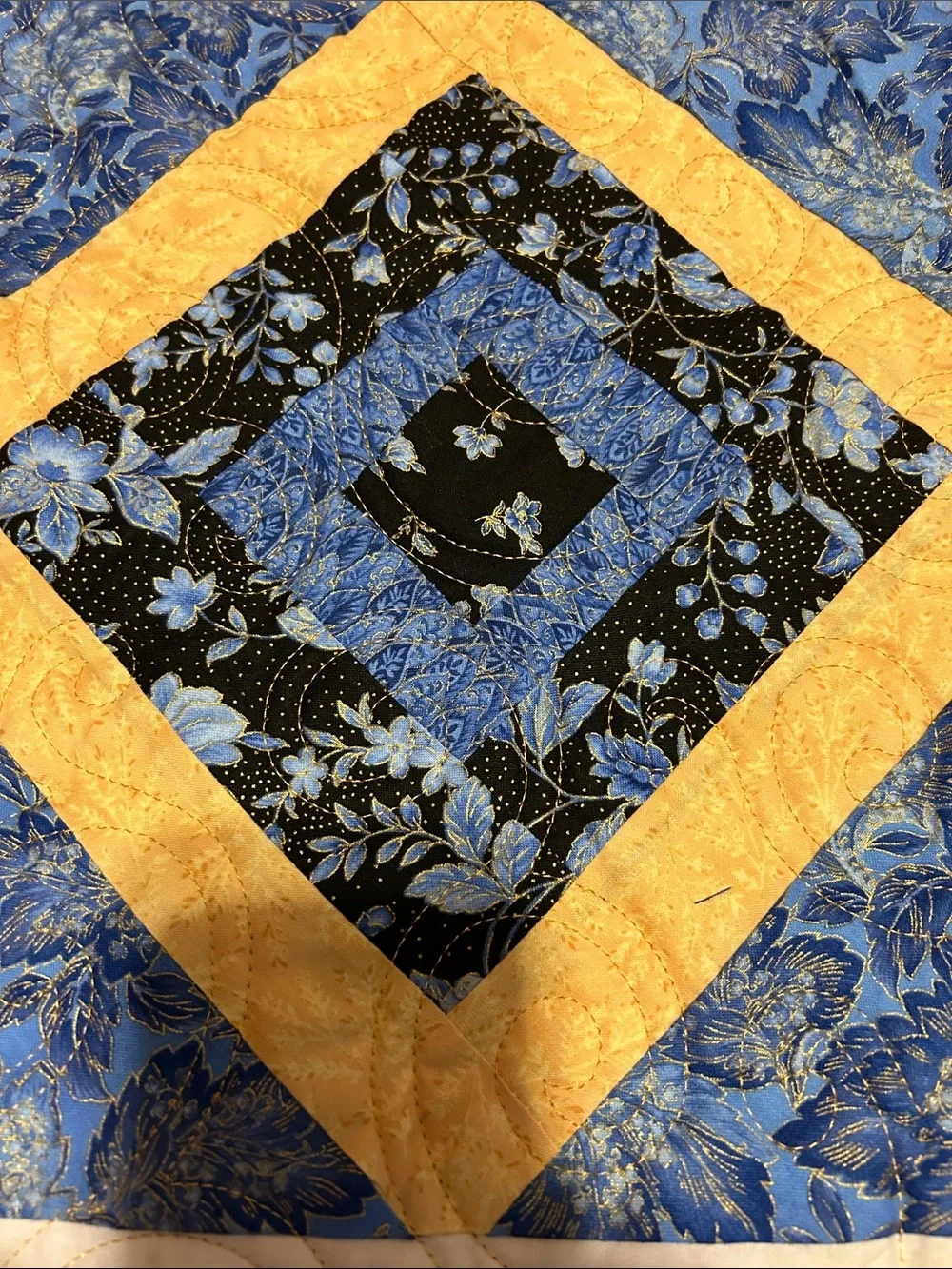 ONE OF A KIND- HANDCRAFTED Blue and Yellow Quilt